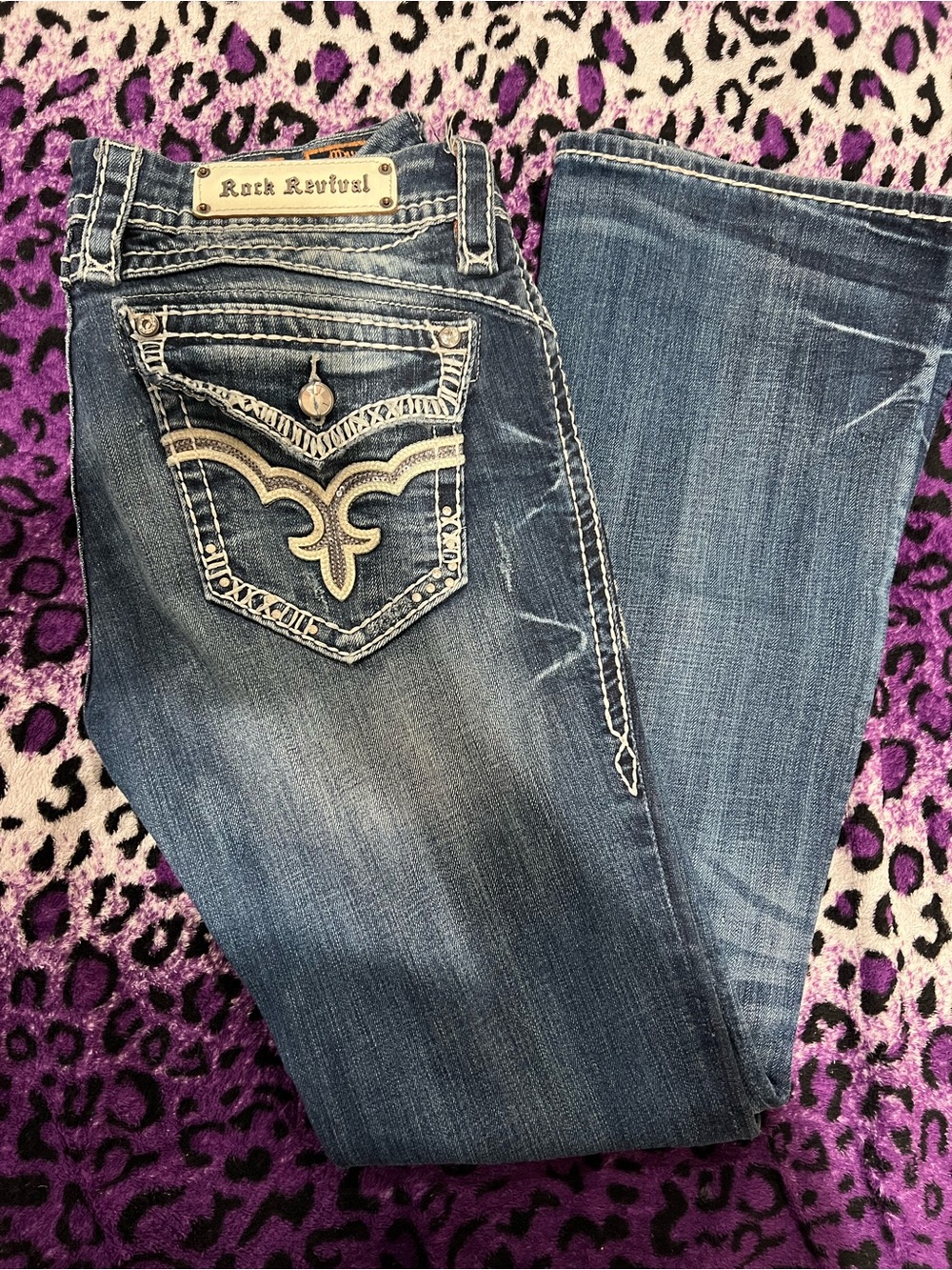 Rock Revival Women's Blue Bootcut Jeans with Embroidered Back Pocket